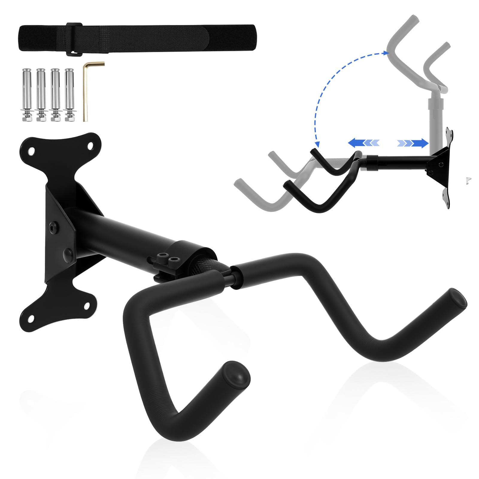 Alongen Bike Wall Mount, Bicycle Holder, Adjustable Angle Horizontal Bicycle Storage Rack for Garage and Home Metal Hook Holder for Road and Mountain Bike(360 degree adjustable)