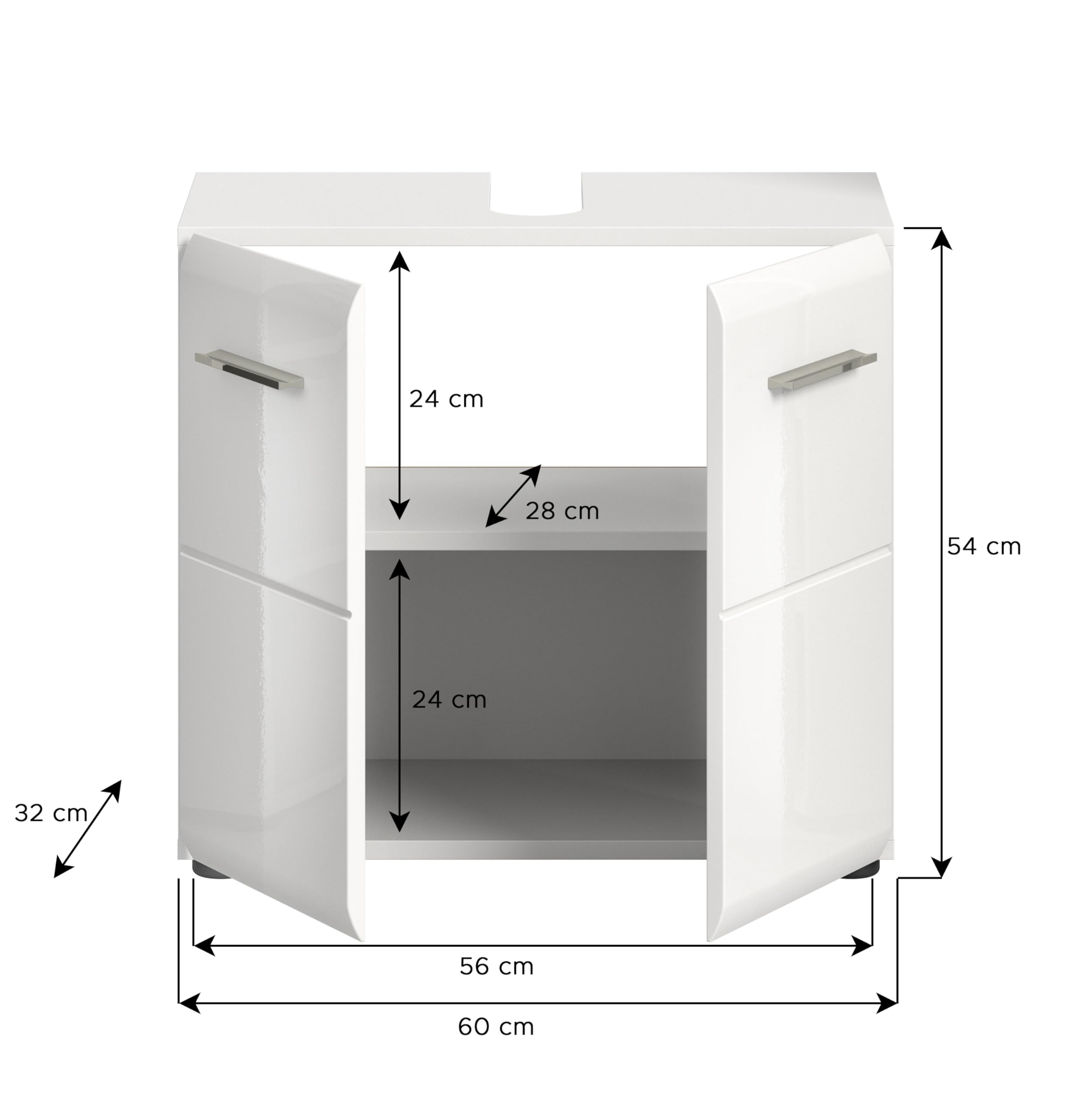 xonox.home - Waschbeckenunterschrank Ice 60x54x32 cm in weiß Hochglanz Tiefziehfront Korpus weiß - Unterschrank Waschtischunterschrank Badezimmerunterschrank