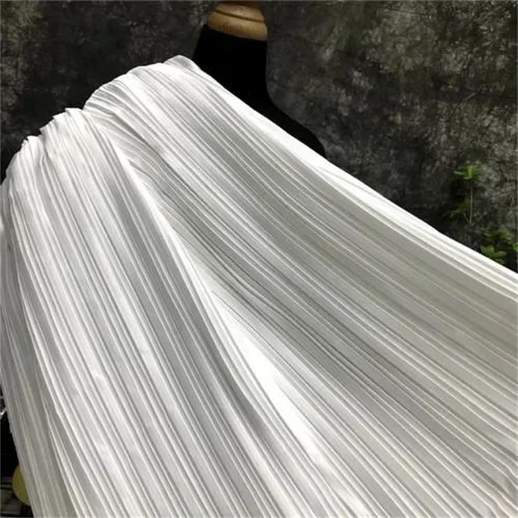 Tejido de gasa perlada plisada, PlisadoFab MatteVestido De Costura Gruesa BrillanteDanzaDiseñadora VestuarioPaño NegroBlanco 50x150cm(White Straighten50cm)