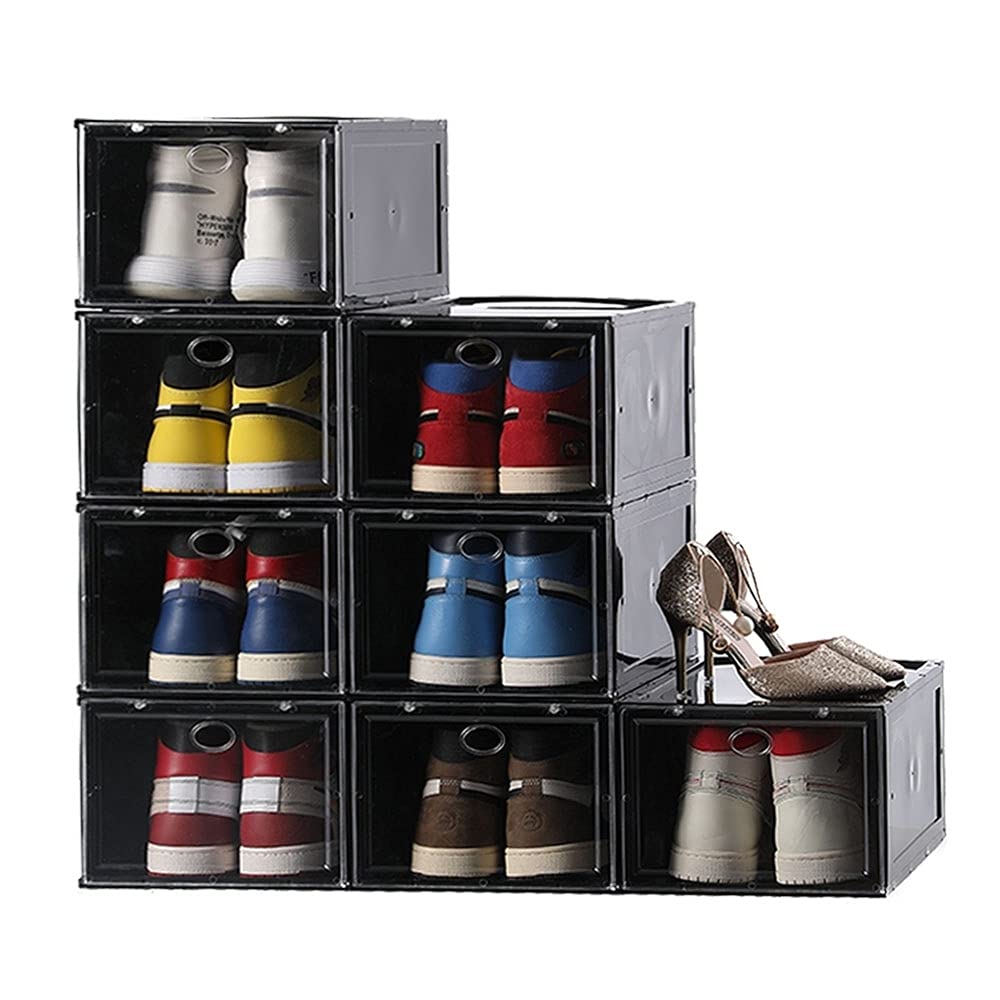 INSTY Shoe Box, Set of 8, Stackable Plastic Shoe Boxes, Drop Front Shoe Box with Clear Lids, As Shoe Storage Box and Shoe Organizer Containers for Men/Women, Fit up to US Size 12(13.4”x 9.84”x 7.1 )