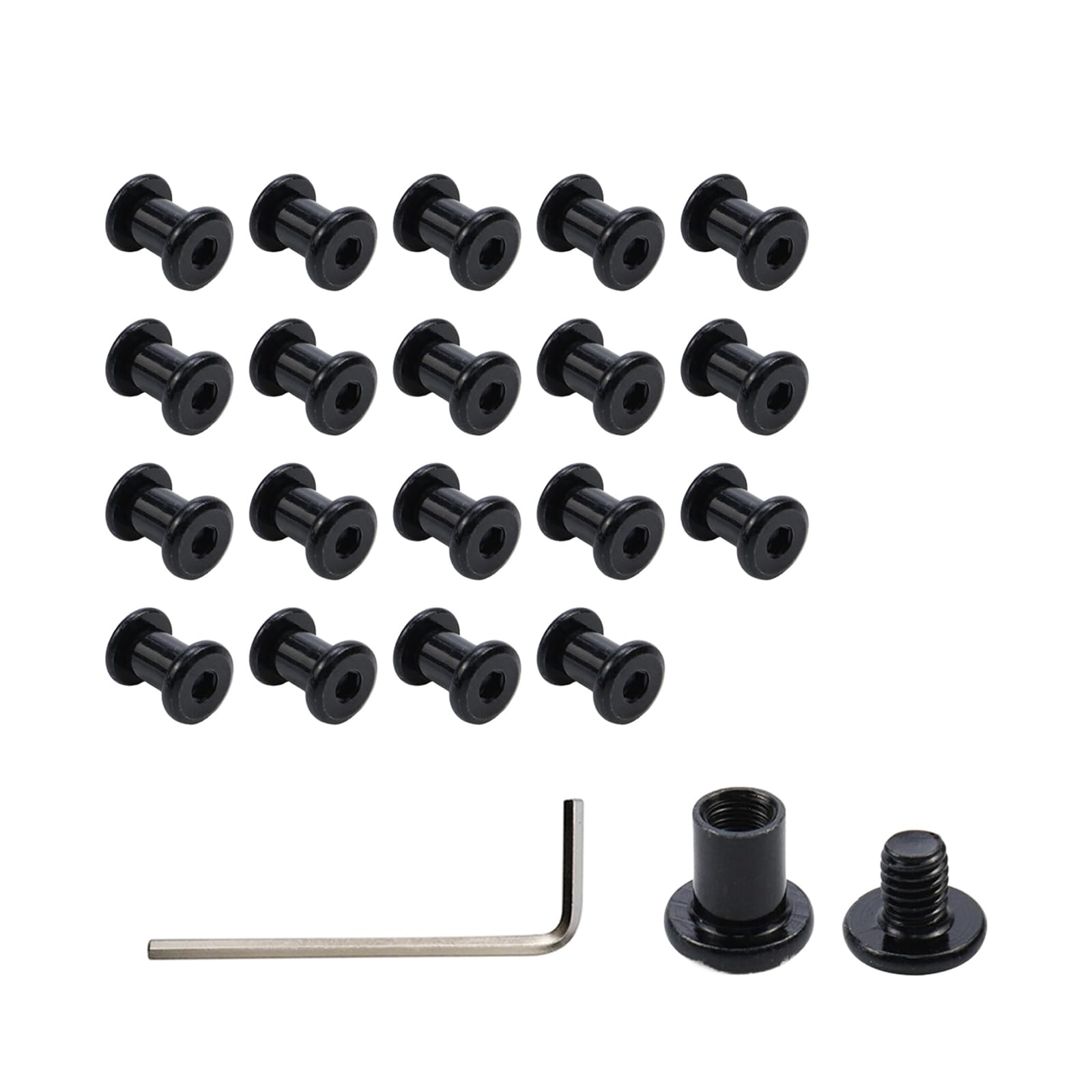 Oedema 20 PCS M6×8mm Barrel Nuts and Bolts Stainless Steel Binding Post Screws Black Chicago Screws with Hex Wrench for Furniture Bed Cupboard