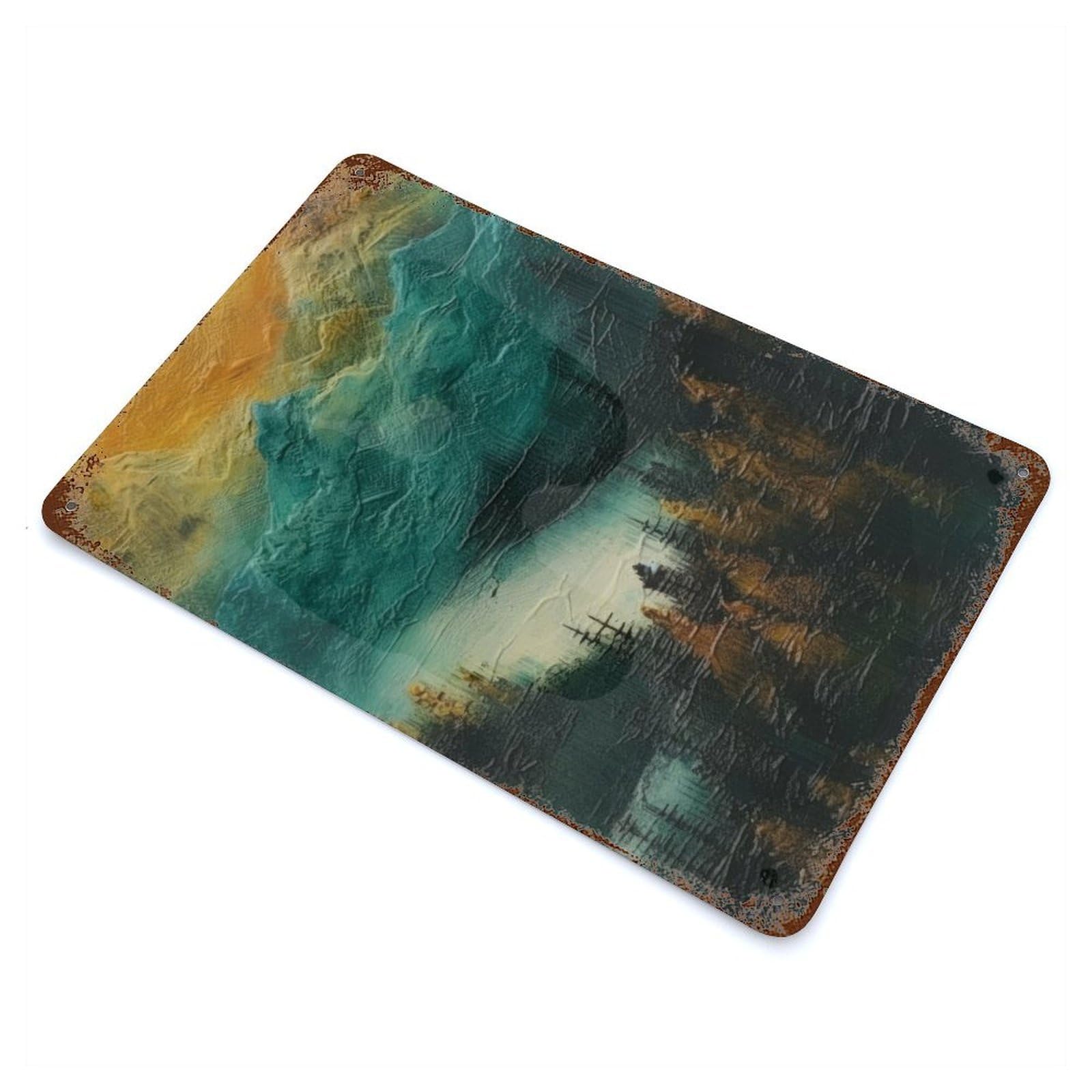 Blue Mountain Landscape Rusty Metal Tin Sign 11.8"x7.9", Industrial Home Decor for Garage, Pub Or Kitchen