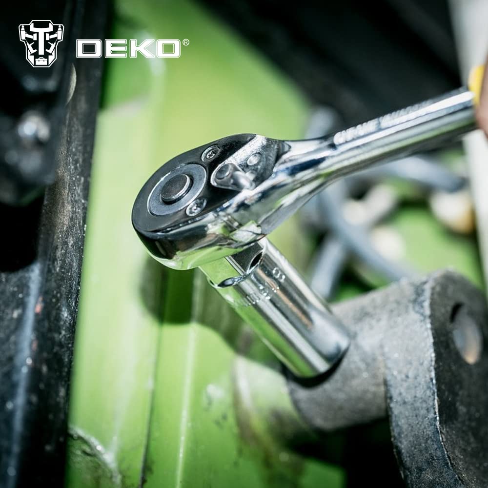 DEKO Caisse a Outil 128 Pièces, Malette Boite Coffret a Outils Complete Bricolage Avec Jeu Complet de Clés, Tournevis et Manchons