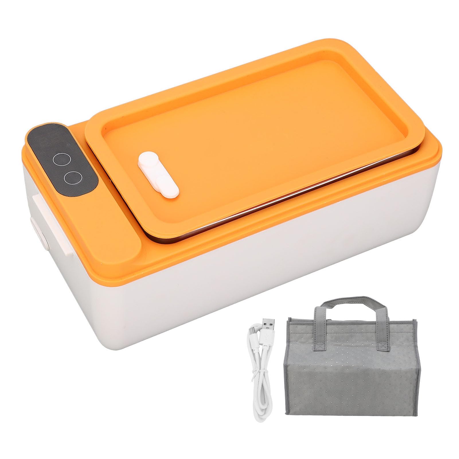 Lonchera eléctrica Almuerzo portátil recargable Calentador Gran capacidad Contenedor de alimentos con aislamiento de acero inoxidable para estudiantes y trabajadores de oficina (Naranja blanca)
