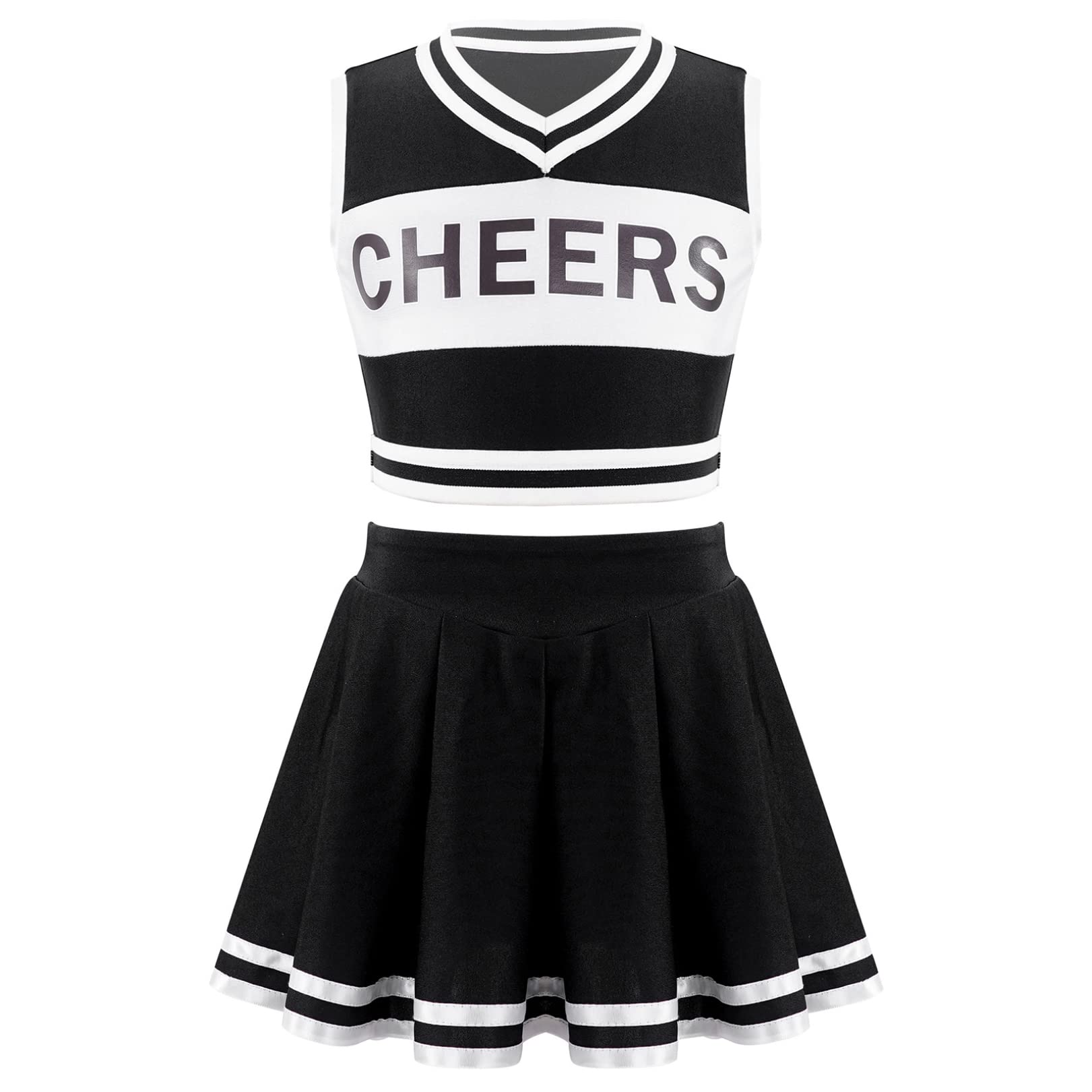 FEESHOWGirls Cheer leader Uniform Outfit High School Cheerleading Costume Halloween Carnival Cosplay Fancy Dress Up