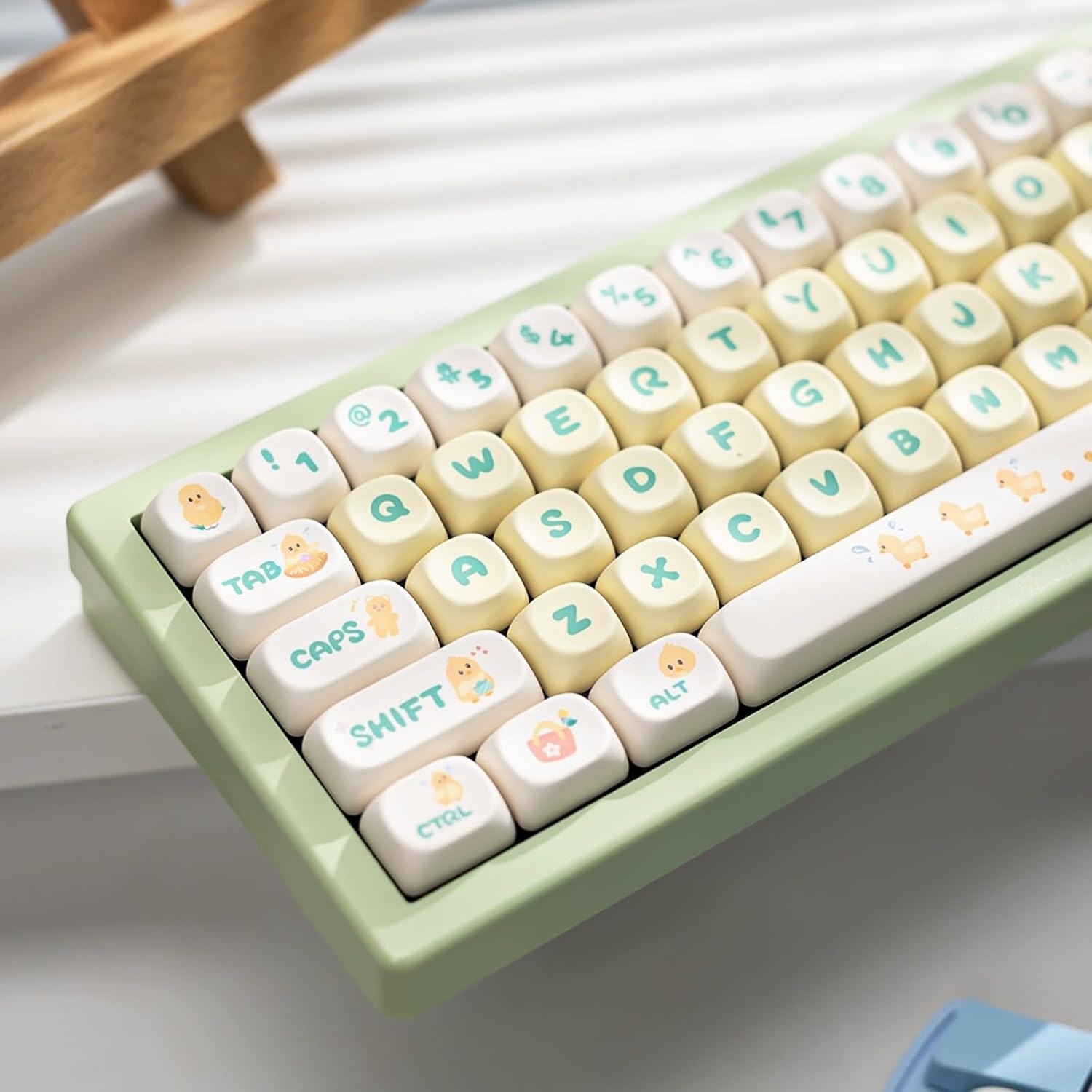 MOA Profile PBT Keycap Set, Yellow White Custom Keycaps, Dye-Sublimation Cute Duck Keycaps Suitable for Most 65% 75% 100% Gateron Cherry MX Switches Mechanical Keyboard