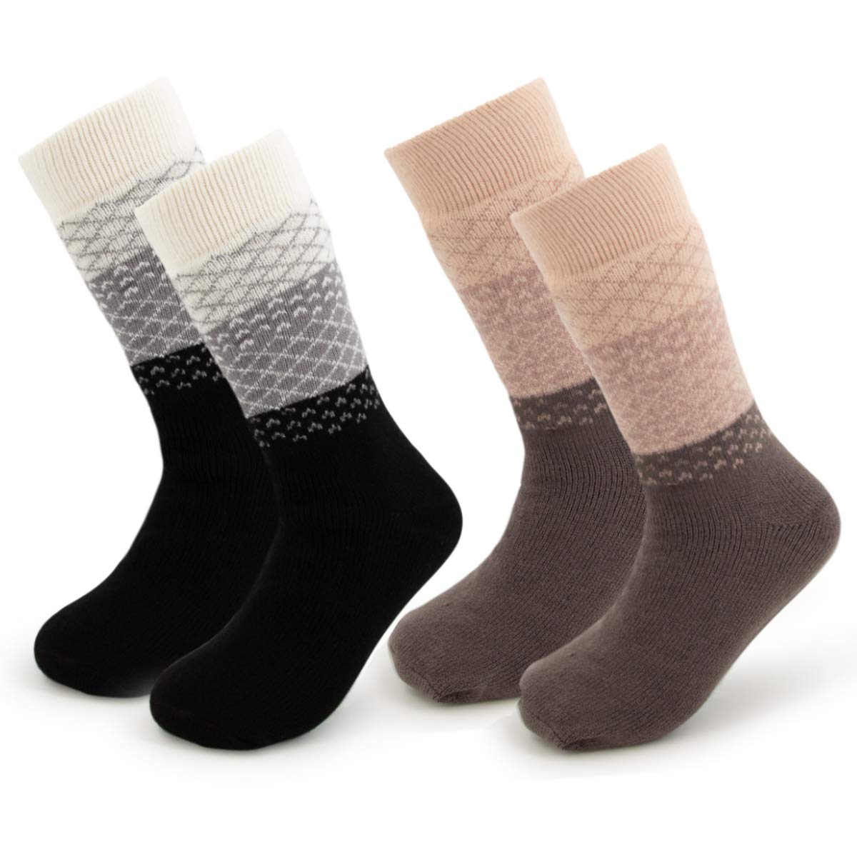 dg hillTreehouse Knit (2 Pack) Womens Thick Knit Sherpa Fleece Lined Thermal Fuzzy Slipper Socks with Grippers