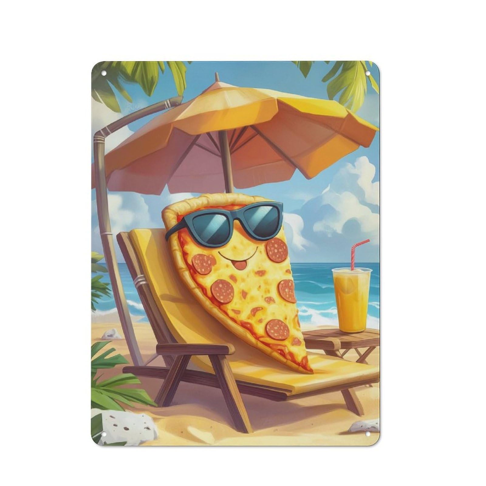 Junmoney Pizza On Vacation Tin Wall Plaque 40X30cm With For Guest Room Or Hallway, For Hallway Wall Decor Fans