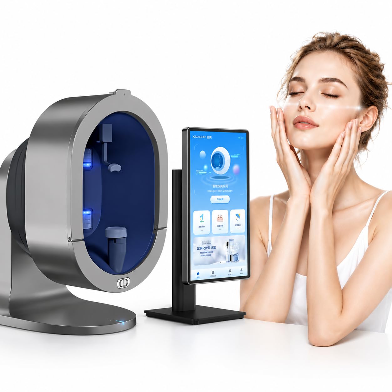 JSMDLN Ai Skin Analyzer - 15.6″/21.5″ Touchscreen,11 Spectral Imaging,Professional Ai Skin Analysis Device,Analysis of Acne,Aging,Pores,Multi-language,For Beauty Salon & Home 15.6in