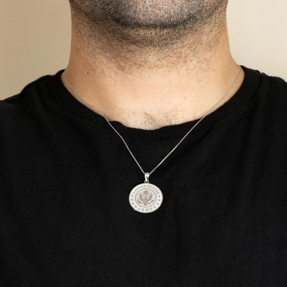 Claddagh Gold Engravable United States Army Officially Licensed Eagle Emblem Medallion Fine Pendant Necklace Real Solid .925 Sterling Silver3