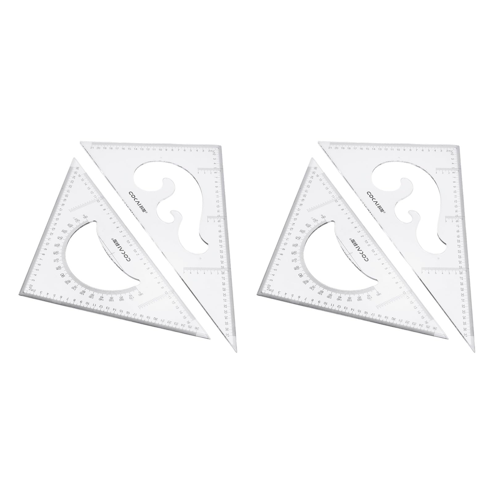 sourcing map 2pcs Triangle Ruler Set 16" 40cm PP Clear Scale Hollow Ruler 30/60 and 40/90 Degree for Drafting Quilting Drawing Drafting Tool Classroom Office