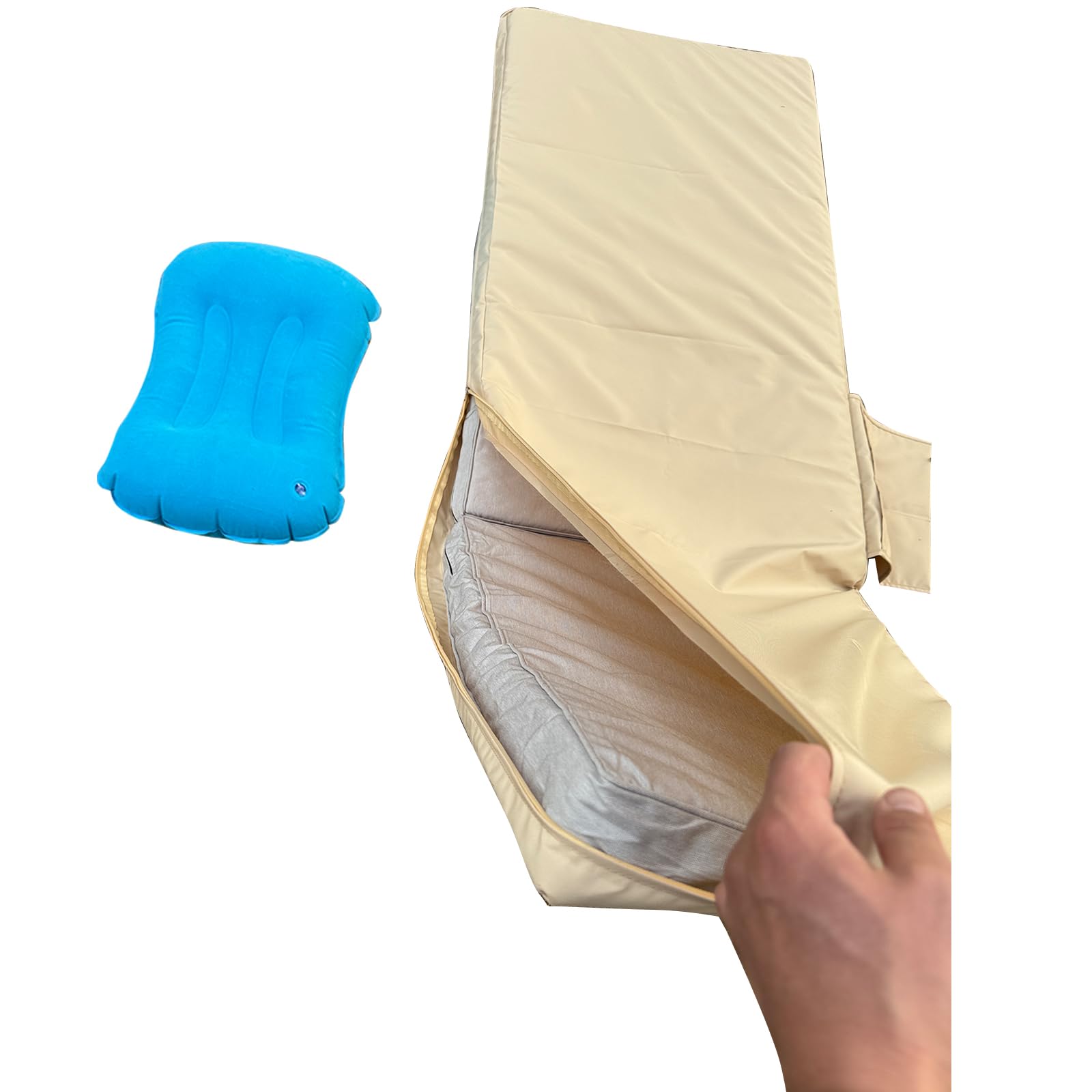 Replacement Covers for Outdoor Chaise Lounge Cushions, 80 x 26 x 3 Inch Patio Lounge Chair Cushion Covers–Waterproof, Fade-Resistant, with 2 Pockets & Inflatable Headrest (Cover Only) Khaki-picture-10