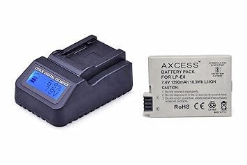 Axcess Battery and Power Smart LCD 808 Charger for Canon LP-E8 Compatible for Canon EOS 550D, EOS 600D,EOS 700D, EOS Kiss X4, X5, X6i, EOS Rebel T2i,T3i,T4i,T5i Camera Battery and Charger Combo Pack