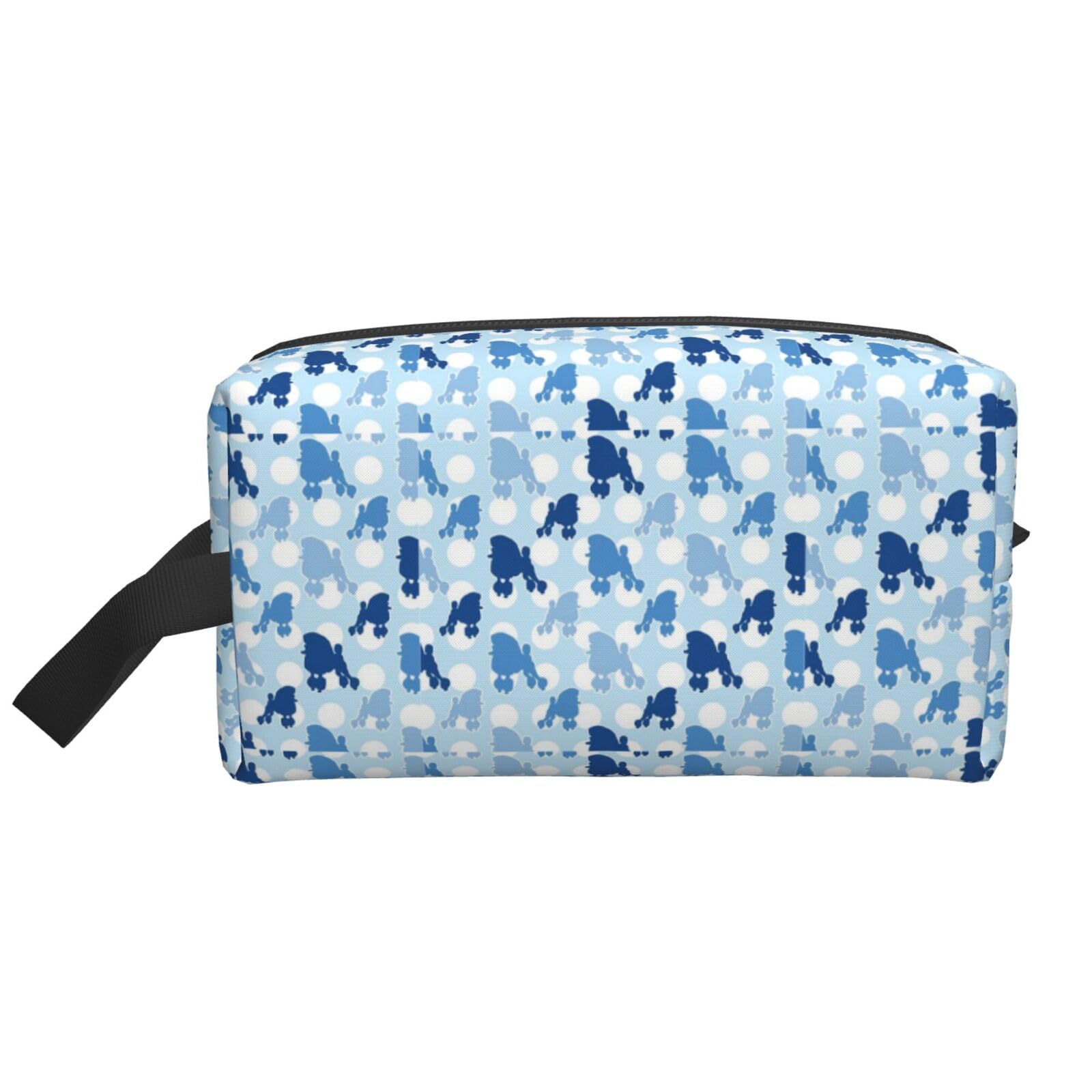 Ercgad Unisex White Blue Poodle Polka Dot Print Large Capacity Travel Toiletry Bag Cosmetic Pouch Daily Storage Makeup Case