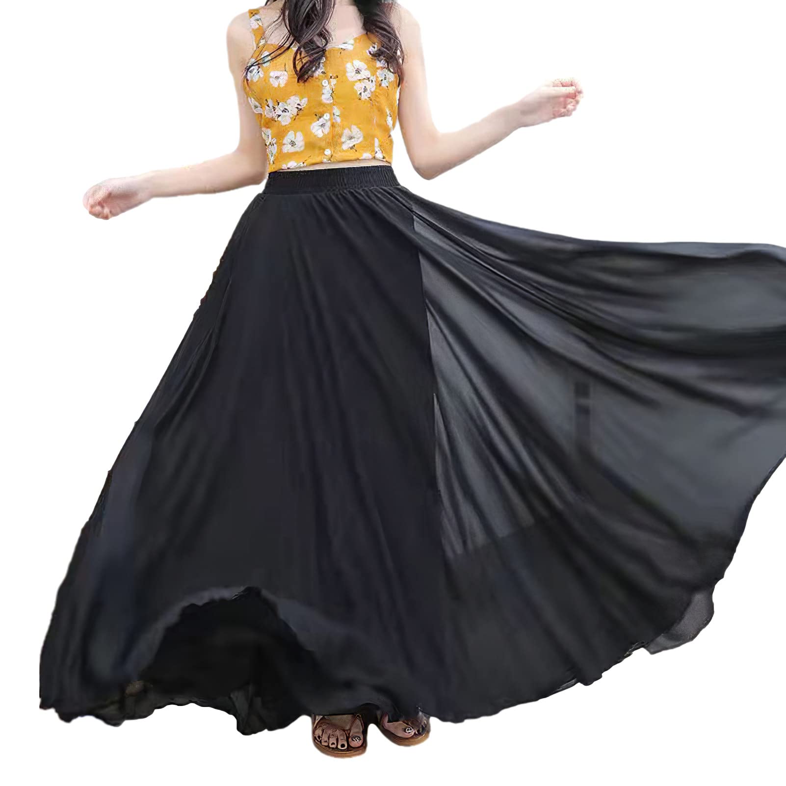 Mujer Chiffon Falda A-Line Longitud Total o del Tobillo Cintura Elástica Plisado Hada Faldas Larga