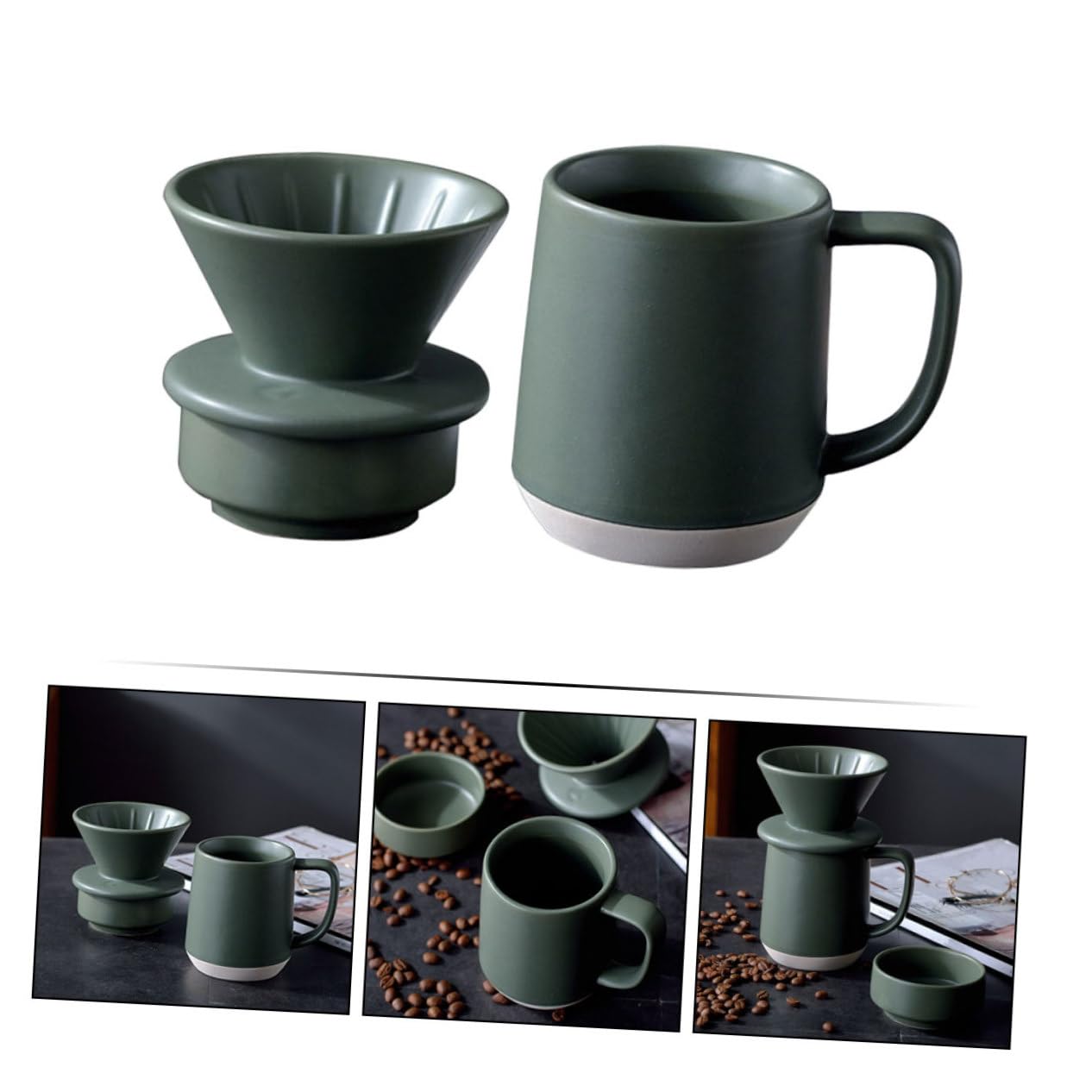 KOMBIUDA Keramik Kaffeefilterbecher und Milchbecher mit Praktischem Handfilter Tragbar und Stilvoll für Zuhause und Büro Keramischer Handfilterbecher