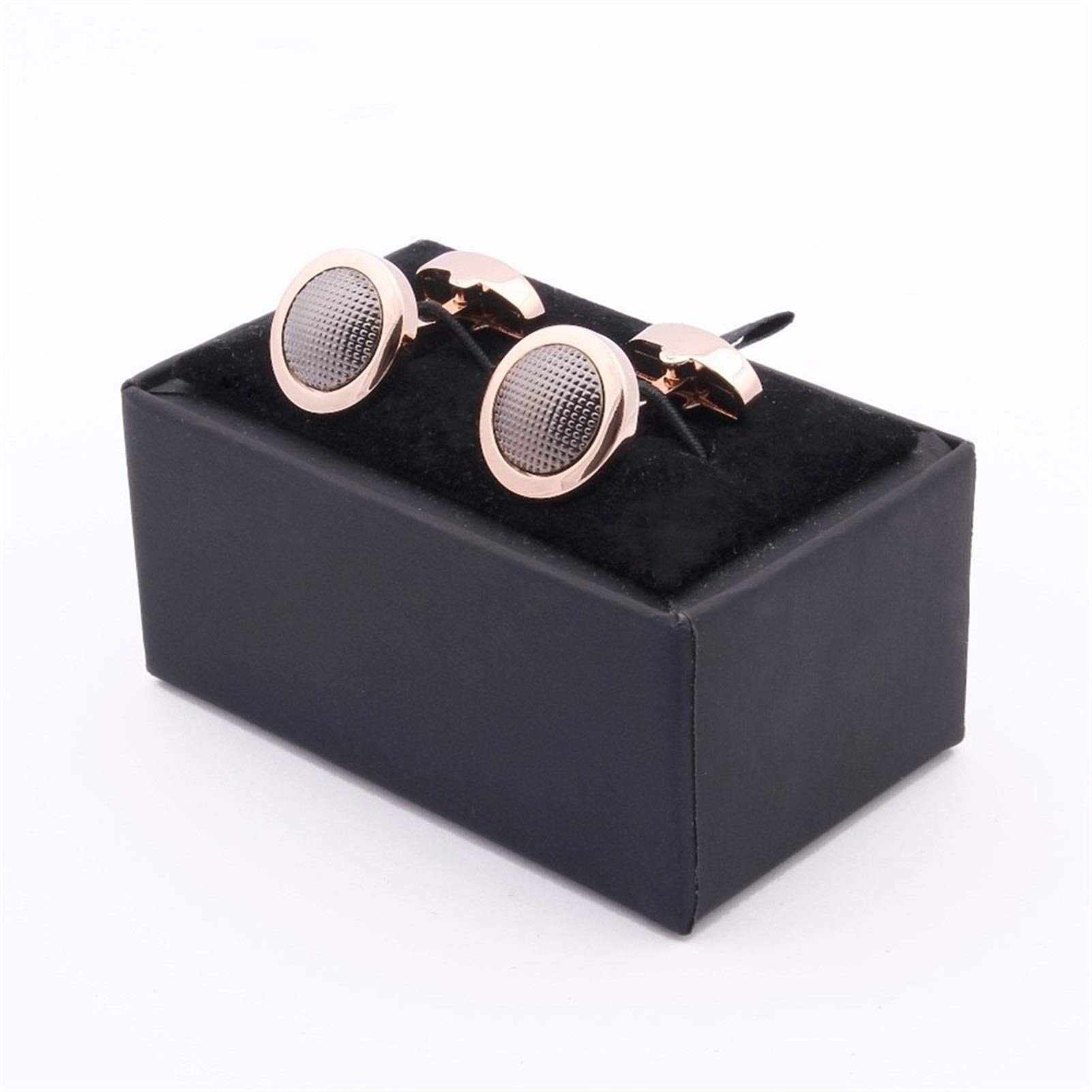 Regalo para Hombres, puños de Oro Rosa, Camisas de Manga Larga con Lunares, Gemelos de Metal Informales (Chapado en Negro)