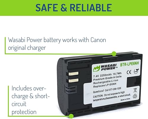 Miniatura 3 de Wasabi Power Batería LP-E6NH (paquete de 2) para Canon EOS 5D Mark II/III/IV, 5DS, 5DS R, 6D, 6D Mark II, 7D, 7D Mark II, 70D, 80D, 90D, R, R5, R5C,