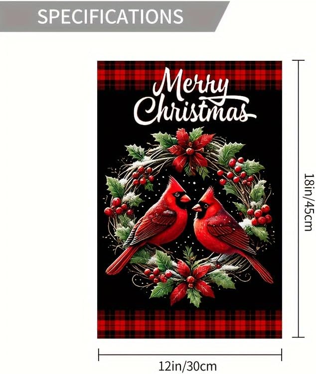 Christmas Garden Flag 12x18 Inch Double Sided Holiday Outdoor Flag with Red Bird and Holly Design for Lawn Patio Yard Winter Farmhouse Decoration - Image 5
