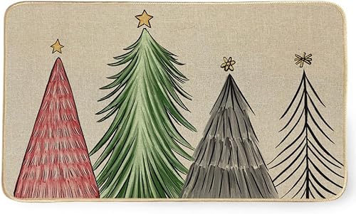 Tapete de Navidad de 17 x 29 pulgadas, tapete decorativo de invierno para árbol de Navidad, tapete de goma antideslizante para interiores y