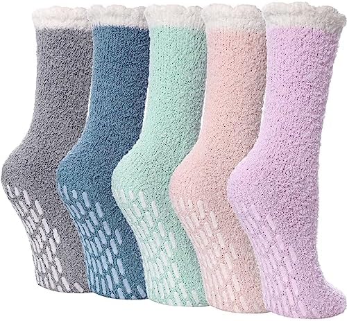 LINEMIN Non-Slip Fuzzy Socks for Women - Cozy Hospital Soft Fluff...