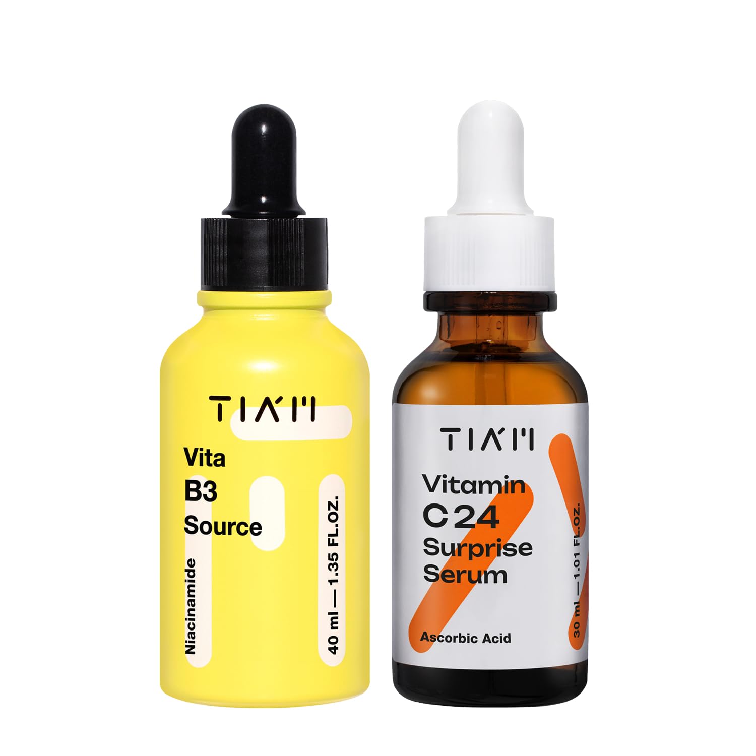 TIA'M Glass Skin Duo: Vita B3 Source & Vitamin C24 Surprise Serum for Healthy-Looking Glow and Smoother Skin, Korean Skin Care Set