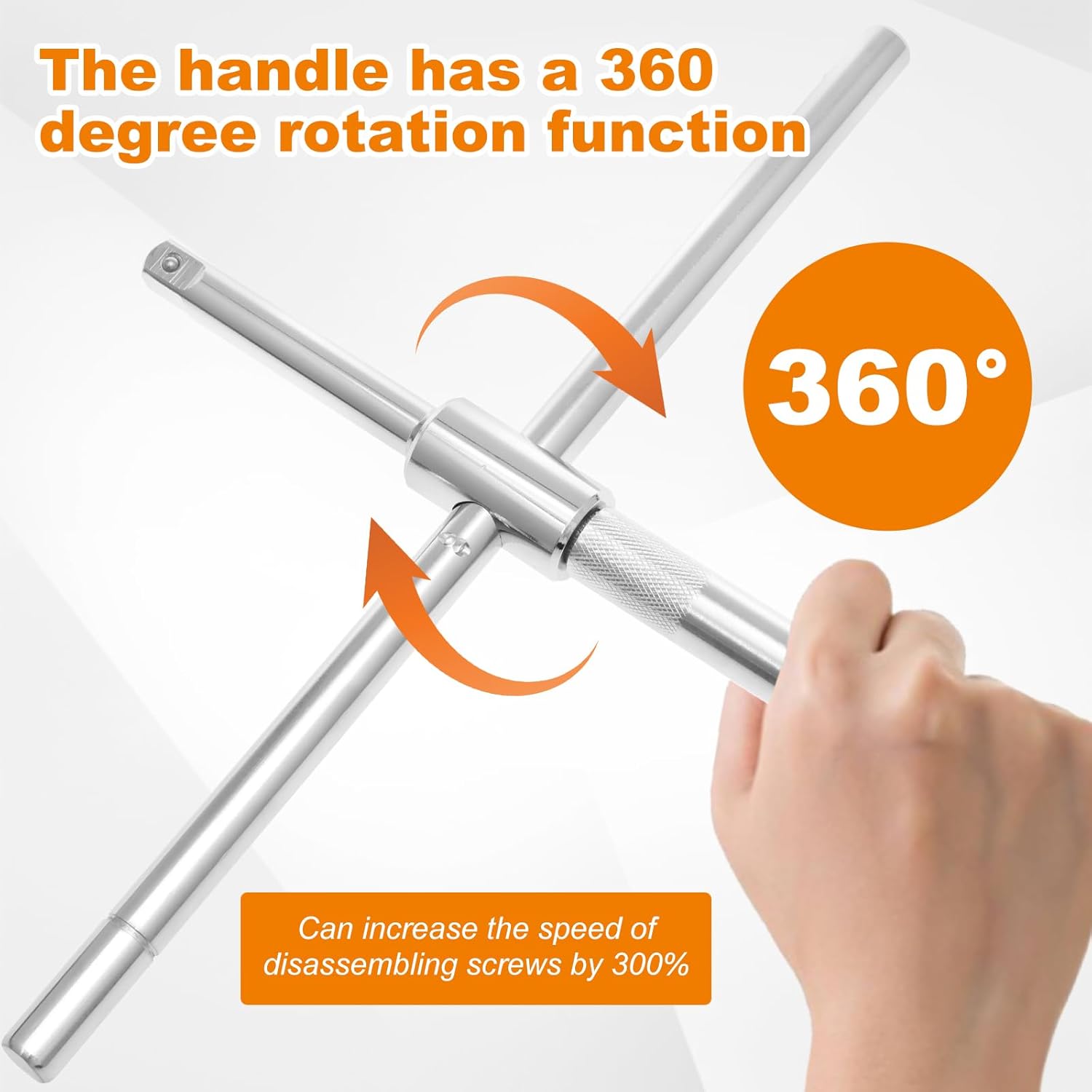 Extended Lug Wrench, Universal 4 Way Lug Wrench, Chrome Vanadium Steel Lug Nut Removal Tool, Portable Car Tire Iron Wrench with 17/19 mm and 21/23 mm Socket for Car Tire