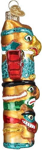 Miniatura 4 de Old World Christmas Adorno de poste de tótem, adorno de cristal soplado para árbol de Navidad, decoración navideña artesanal, colección nativa