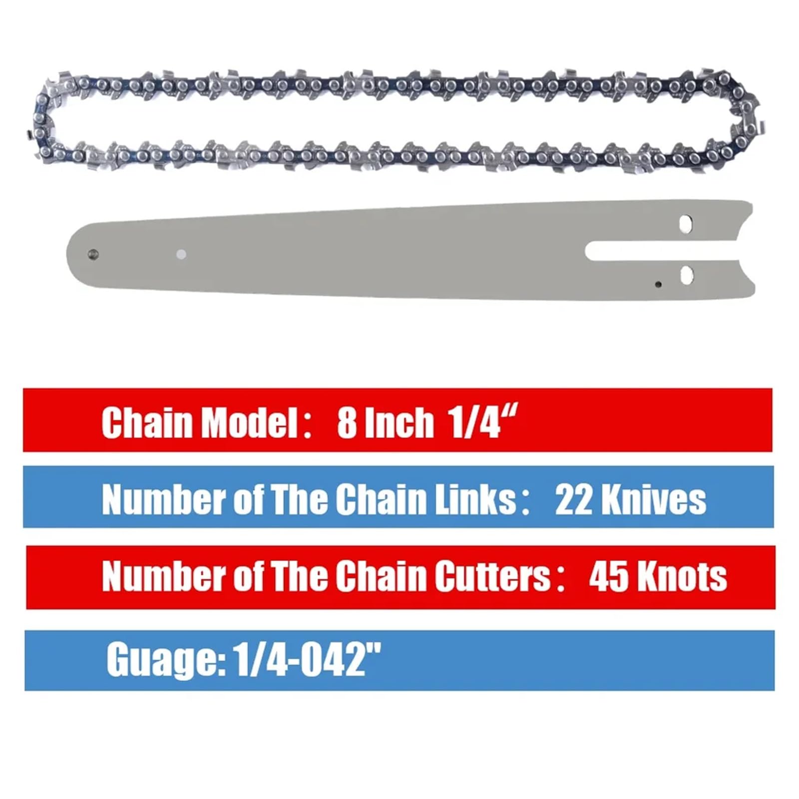 Juego de cadena sierra guía motosierra 8 pulgadas, 45 eslabones transmisión eléctricos 1/4 pulgadas p para cadenas repuesto cortador madera Cadena de corte de madera(8inch Set3)