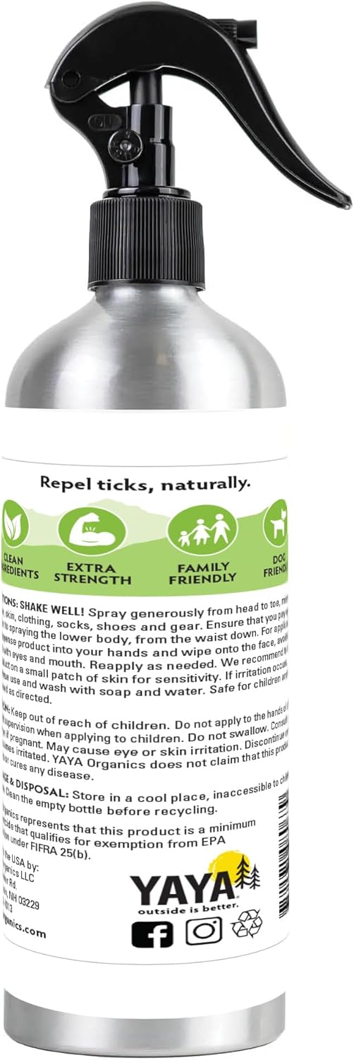 Yaya Organics All Natural Extra Strength Tick Repellent DEET Free - 16 Ounce Spray Bottle