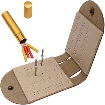 LIFKOME Portable Playing Card Score Board with 4 Score Pegs and Storage Bucket Travel Cribbage Board Game Accessory for Family and Party Games 10.31X3.14X0.19In