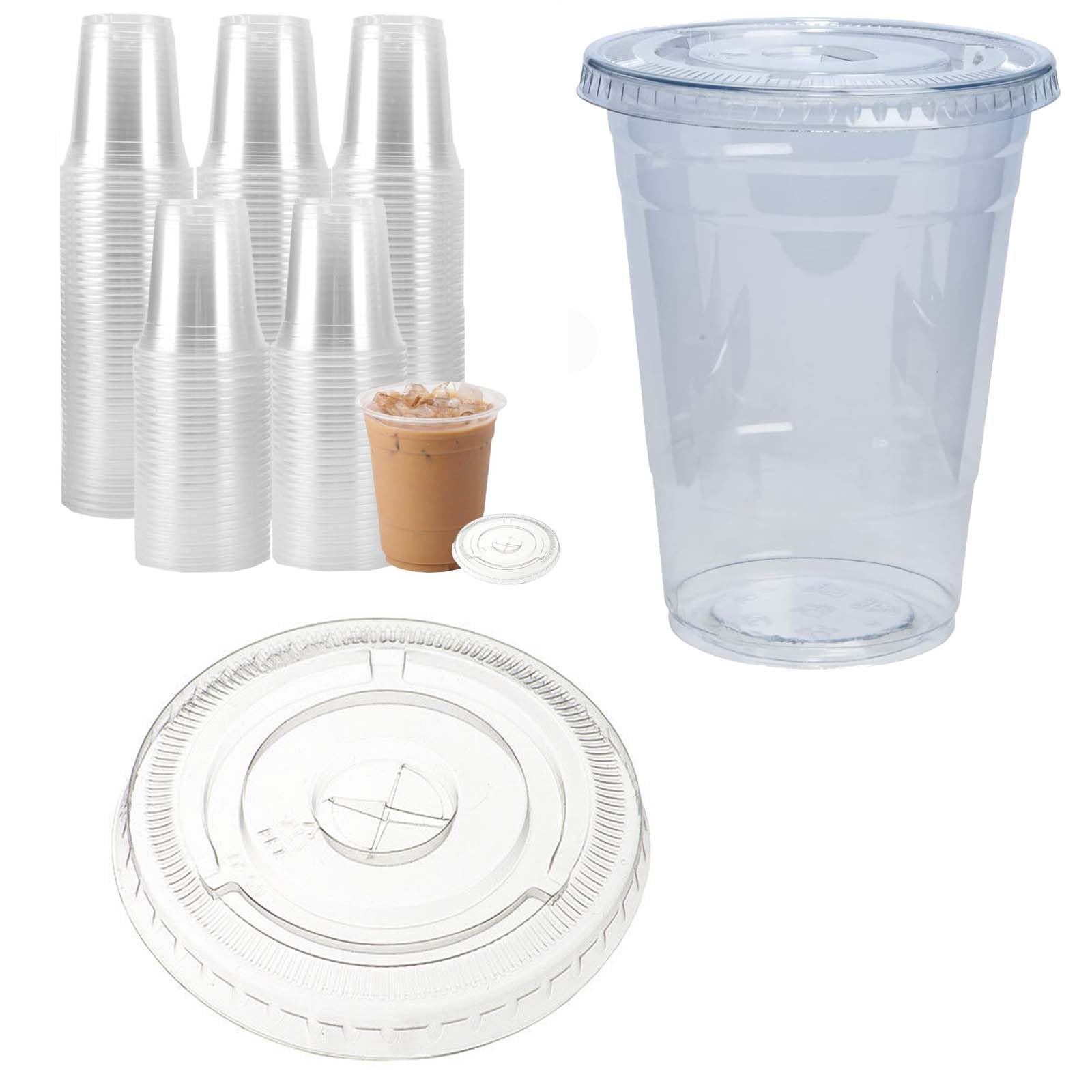 ARA CHOICE Clear Disposable Plastic Smoothie Milkshake Pint Hot & Cold Drink Round Glasses Cups with Flat Lids (500, 9oz/200ml (Small))