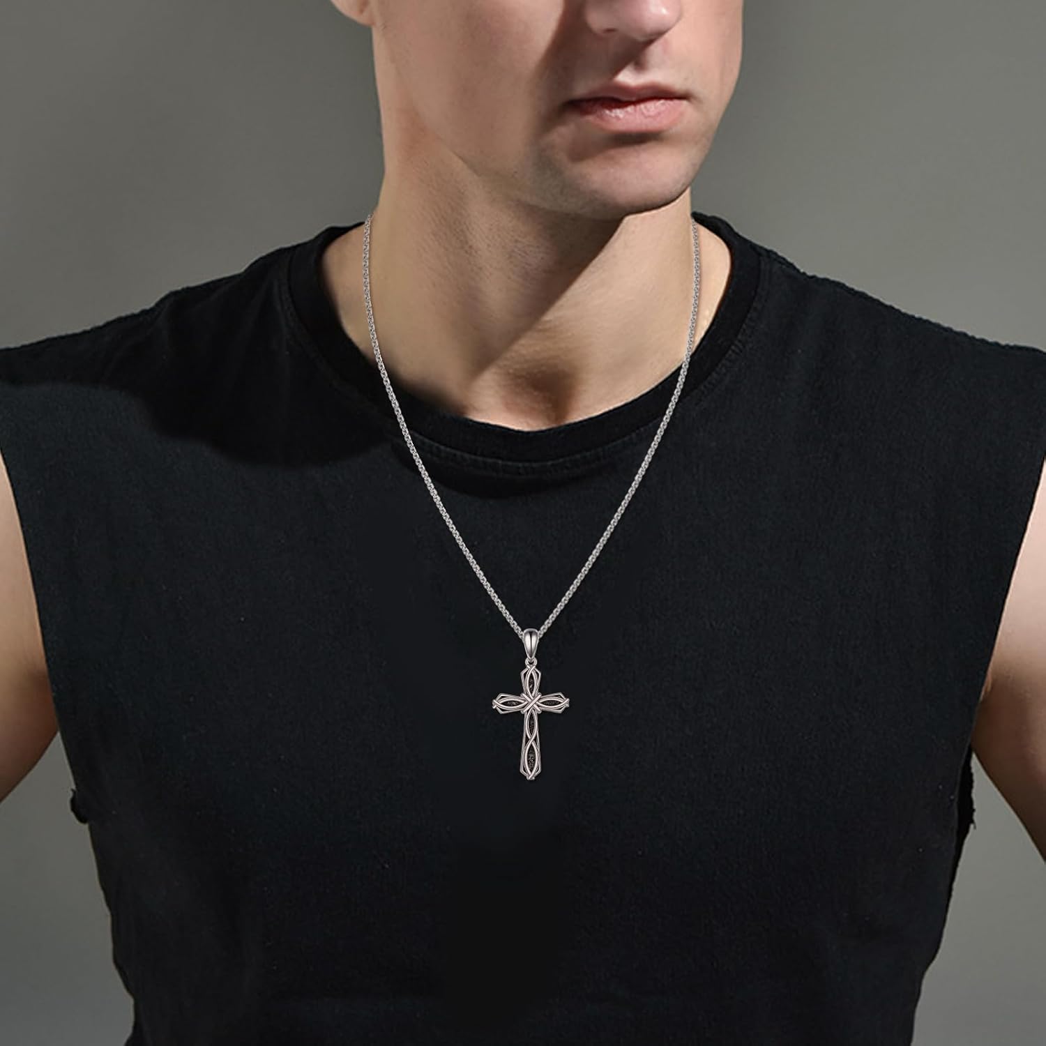 POPLYKE Cross Necklace 925 Sterling Silver Necklace Cross Jewelry for Men - Image 5