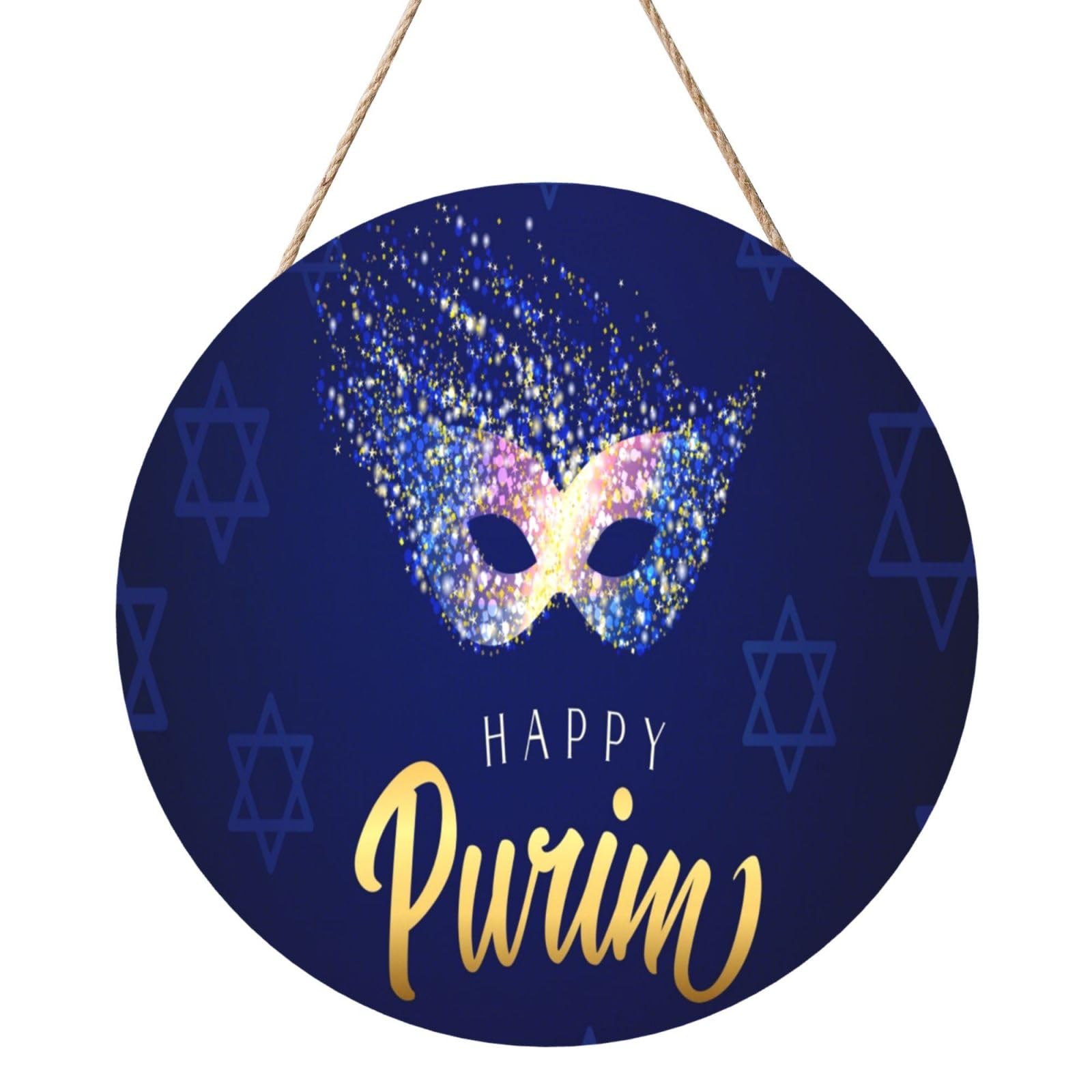 Happy Purim Day Jewish Carnival Door Signs Plaques Wood Welcome Sign For Front Door Wall Hanging For Home Farmhouse Office Classroom Party Decoration