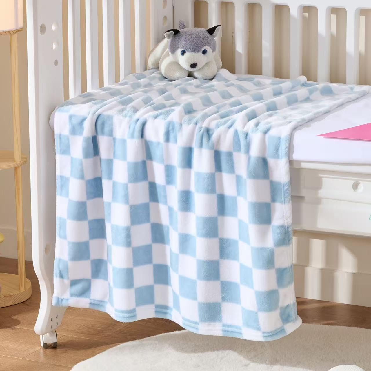 4 Pcs Baby Blankets, Fluffy Small Crib Baby Blankets for Boys, Fleece Checkered Blanket, Toddler Receiving Blankets 30×40