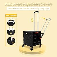 Vista 252 de FELICON SELORSS - Carrito plegable portátil con ruedas para subir escaleras y ruedas giratorias de 360°, mango telescópico, caja de plástico