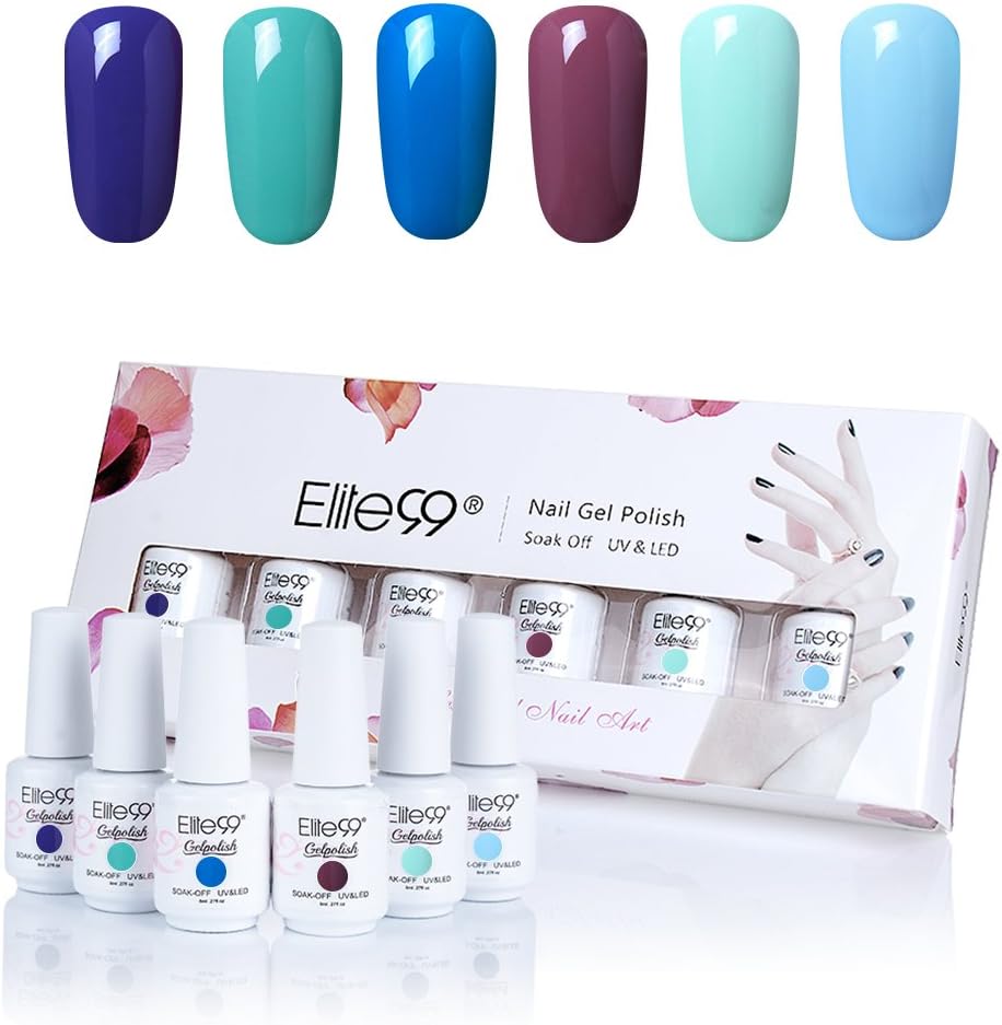 Elite99 Gel Nail Polish Soak Off Gel Nail Lacquer UV LED Nail Art Gift Box Set of 6 8ml C016