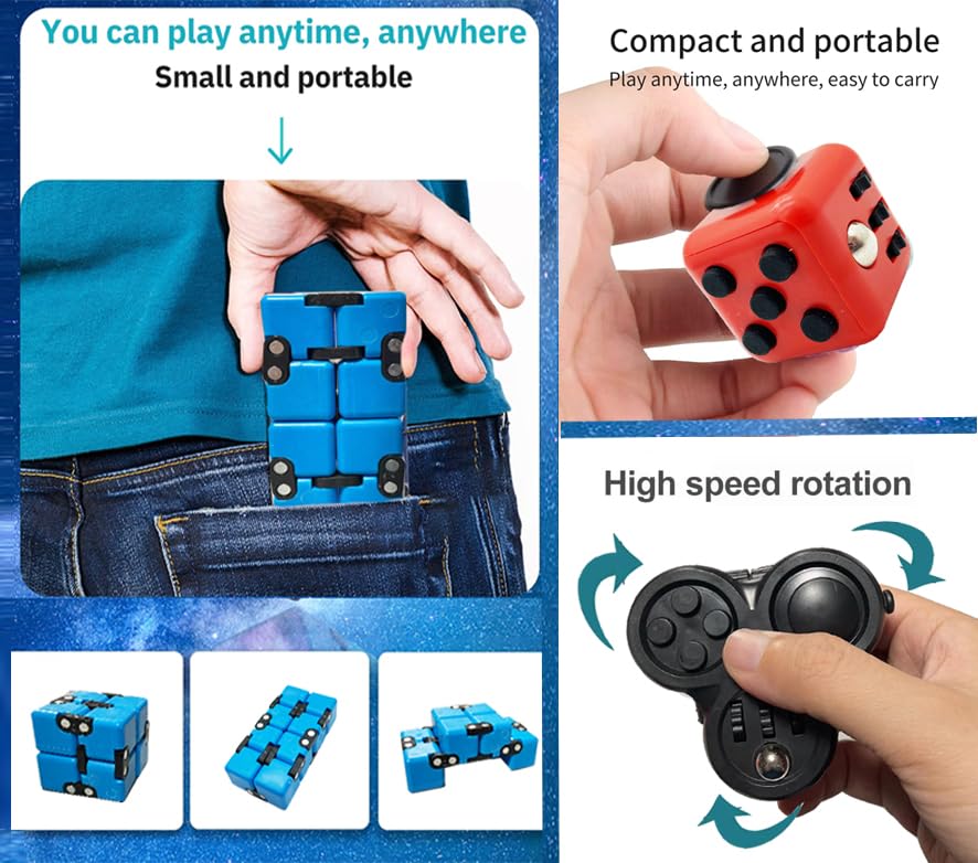 Juguetes para ansiedad, 3 unidades, incluye cubo infinito y juguetes para ansiedad de mano para adultos y niños, juguetes sensoriales para ansiedad, alivio del estrés, enfoque, divertido cubo cuadrado 6