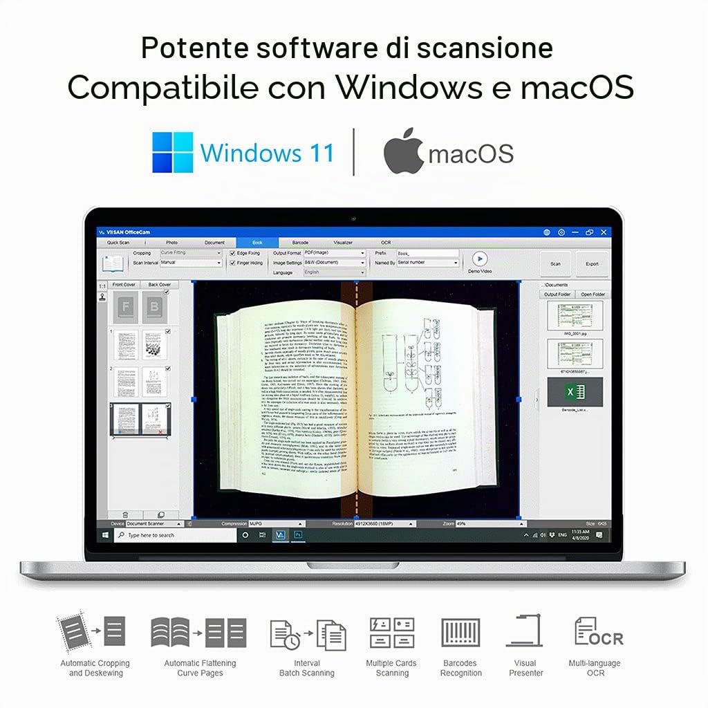 VIISAN Scanner per libri - Scanner portatile da 27 MP max A2. Ideale per periodici, libri, documenti. Supporta A3/A4/A5, schede. OCR multilingue, Mac/Windows (S21)