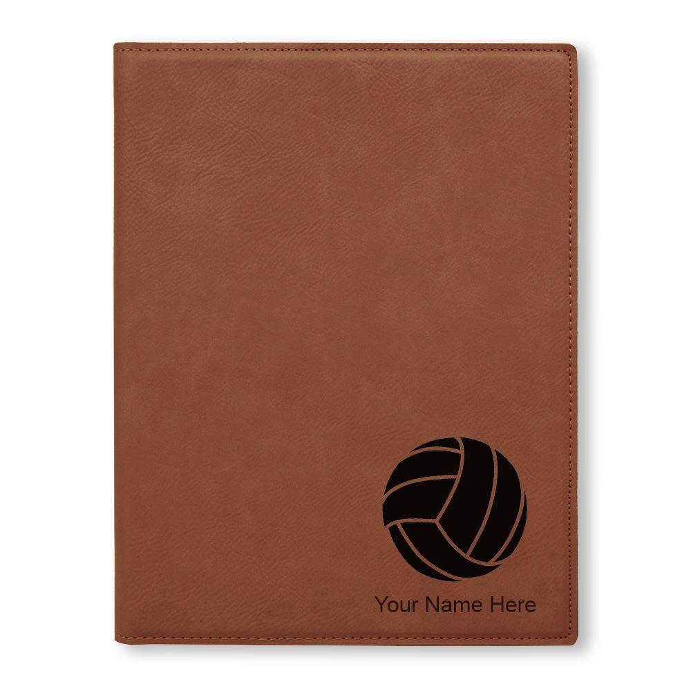 Large 9.5" X 12" Portfolio Notepad, Volleyball Ball, Personalized Engraving Included (Dark Brown)