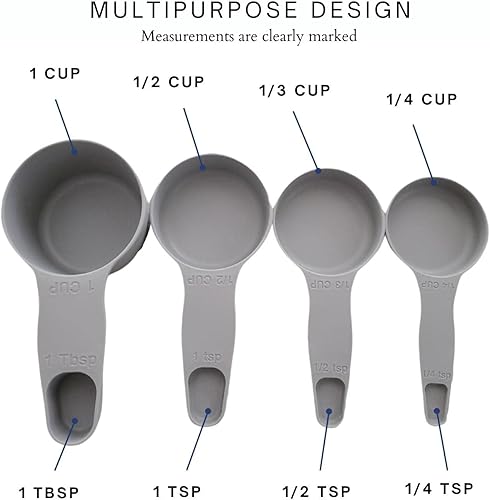 Miniatura 4 de Storage Theory Juego de tazas y cucharas medidoras 2 en 1, utensilios de cocina de anidación que ahorran espacio para hornear, cocinar y café,