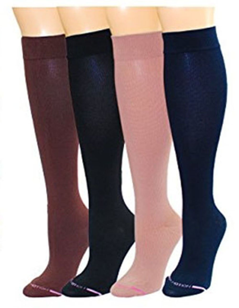 Photo 1 of 4 Pairs Dr. Motion Graduated Compression Knee-hi Women's Socks Multi Color
