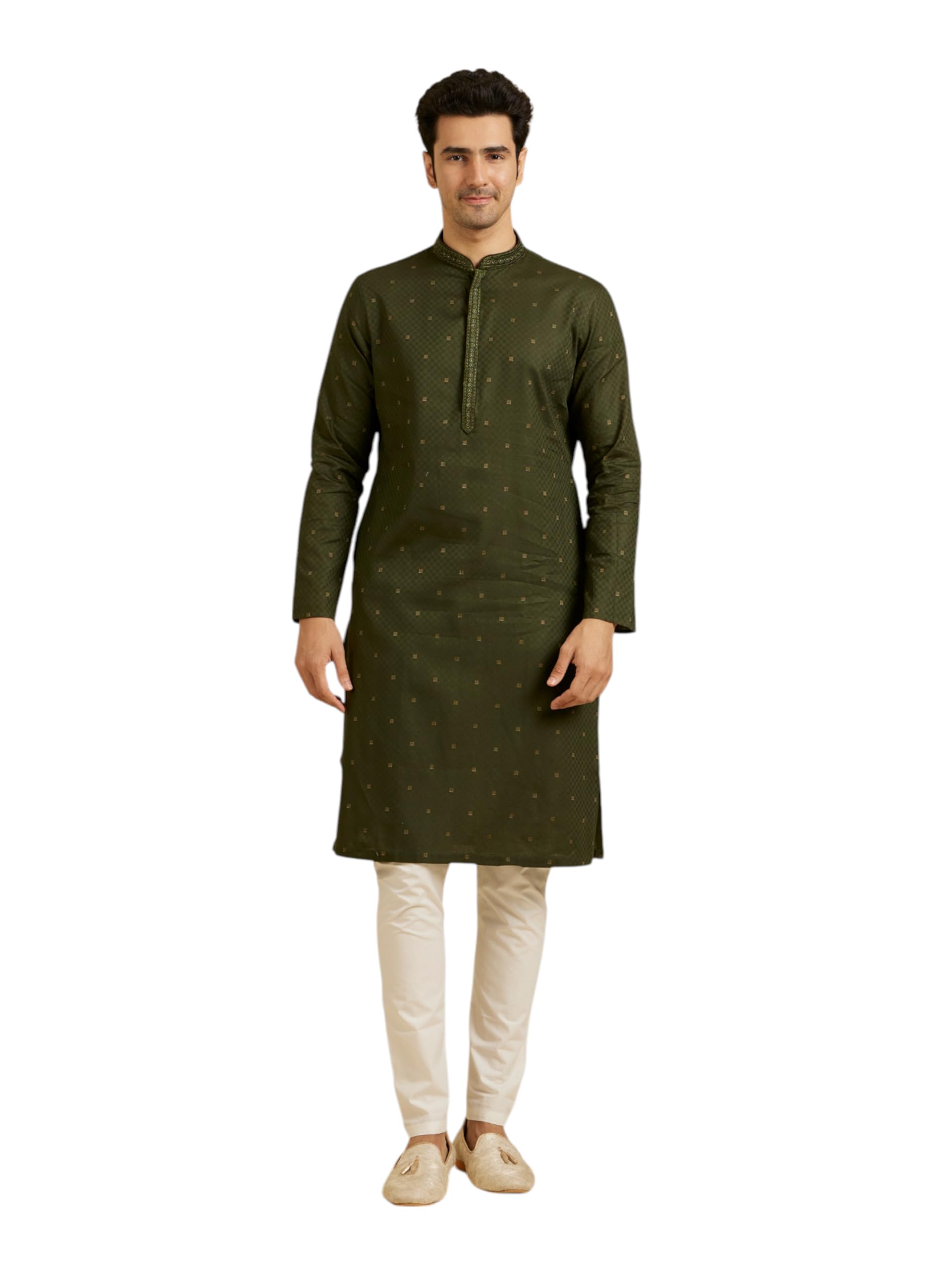 manyavar Men's Cotton Regal Gold Zari Embroidered Kurta Pyjama Set (2pcs)-picture-11