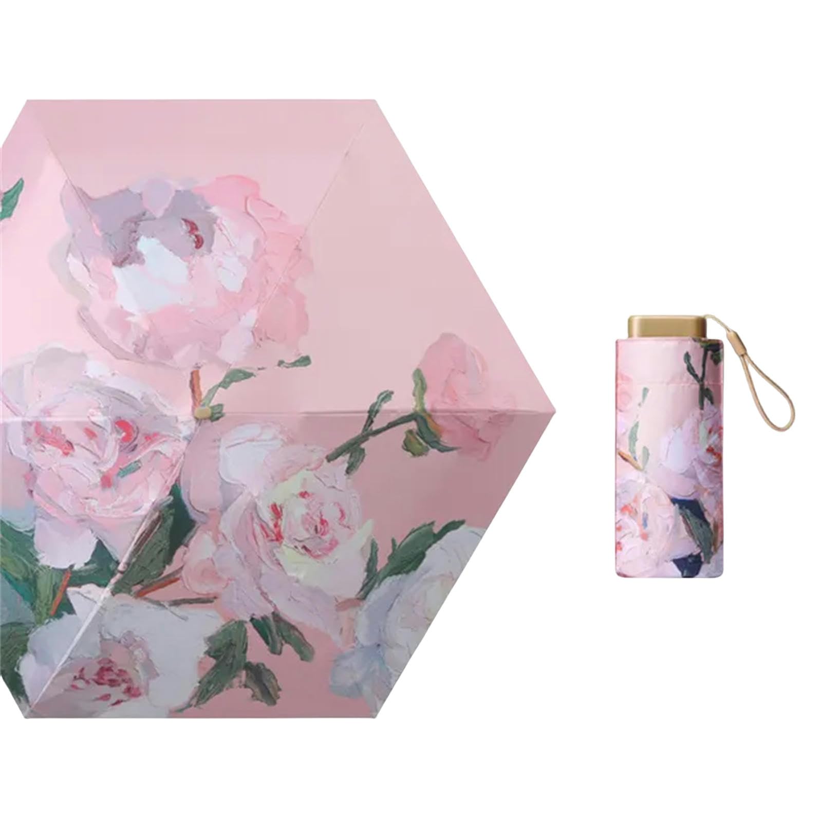 MdybF Ombrello Mini Ombrello Manuale Ombrello Di Pittura Ad Olio Di Rosa Con Fiori Multicolori Da Viaggio-B