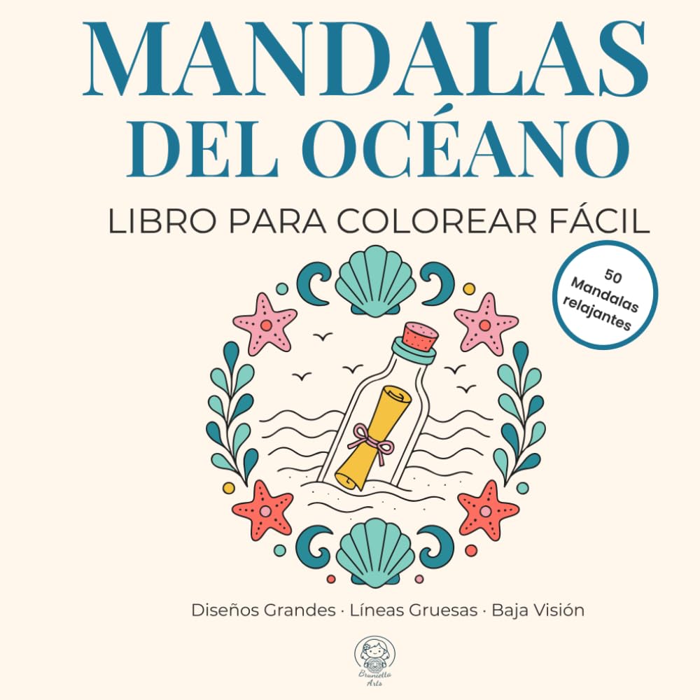 MANDALAS DEL OCEANO. Libro de colorear fácil: Diseños Grandes · Líneas Gruesas · Baja Visión