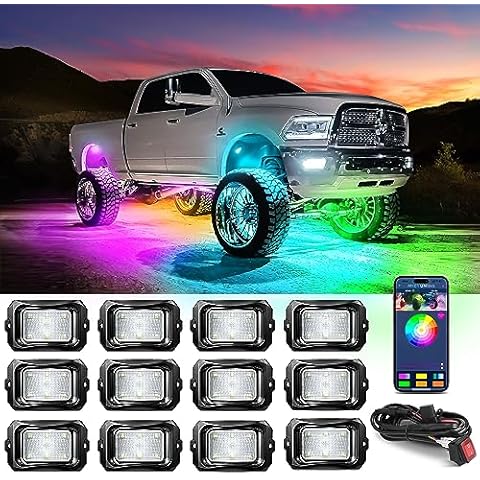 MICTUNING C2 Max RGB+IC Chasing Color LED Rock Lights - 12 Pods Underglow Lighting Kit, Dynamic Lighting Modes, Extensible Up to 24 Pods with Stable APP Control, IP68 Waterproof, DIY Effect Cover