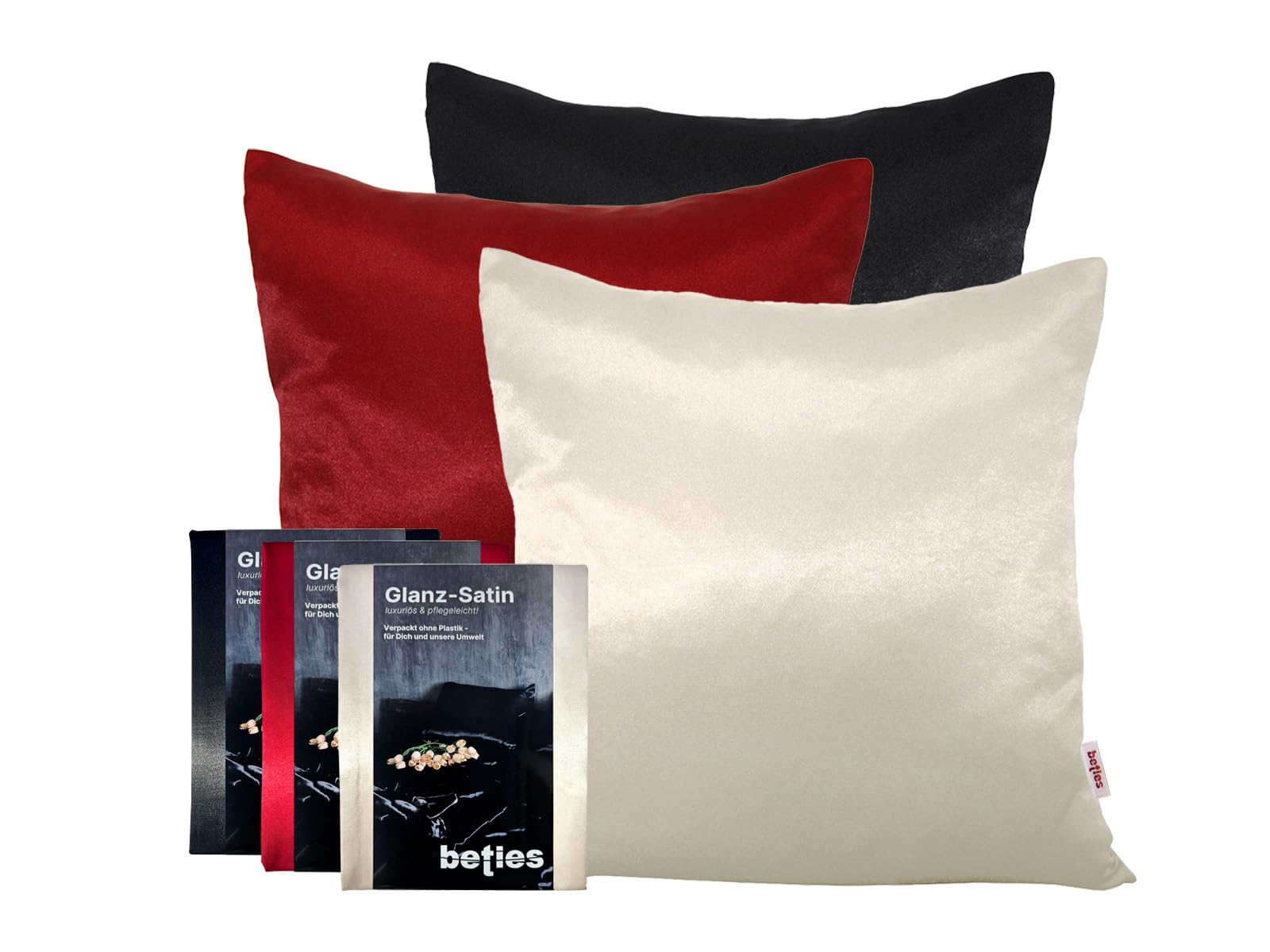 Beties Federa Cuscino Raso Lucido 40x40 Cm - 100% Poliestere Nero Morbido