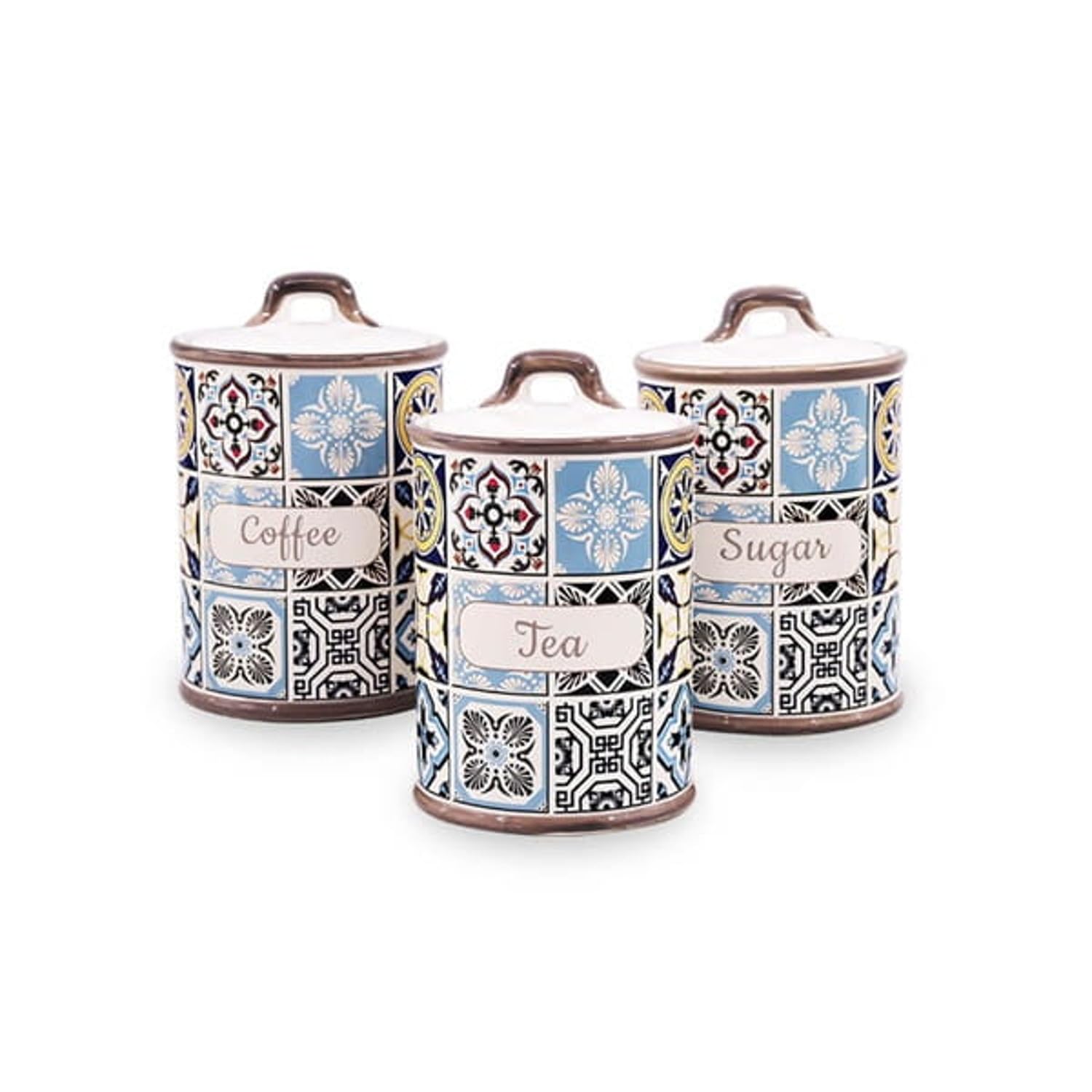 Maestro Holiday in Porto MR-20005-03CS, set da 3 contenitori in ceramica, per tè e zuccheriera, 800 ml con guarnizione in silicone, design elegante, decorativo e funzionale
