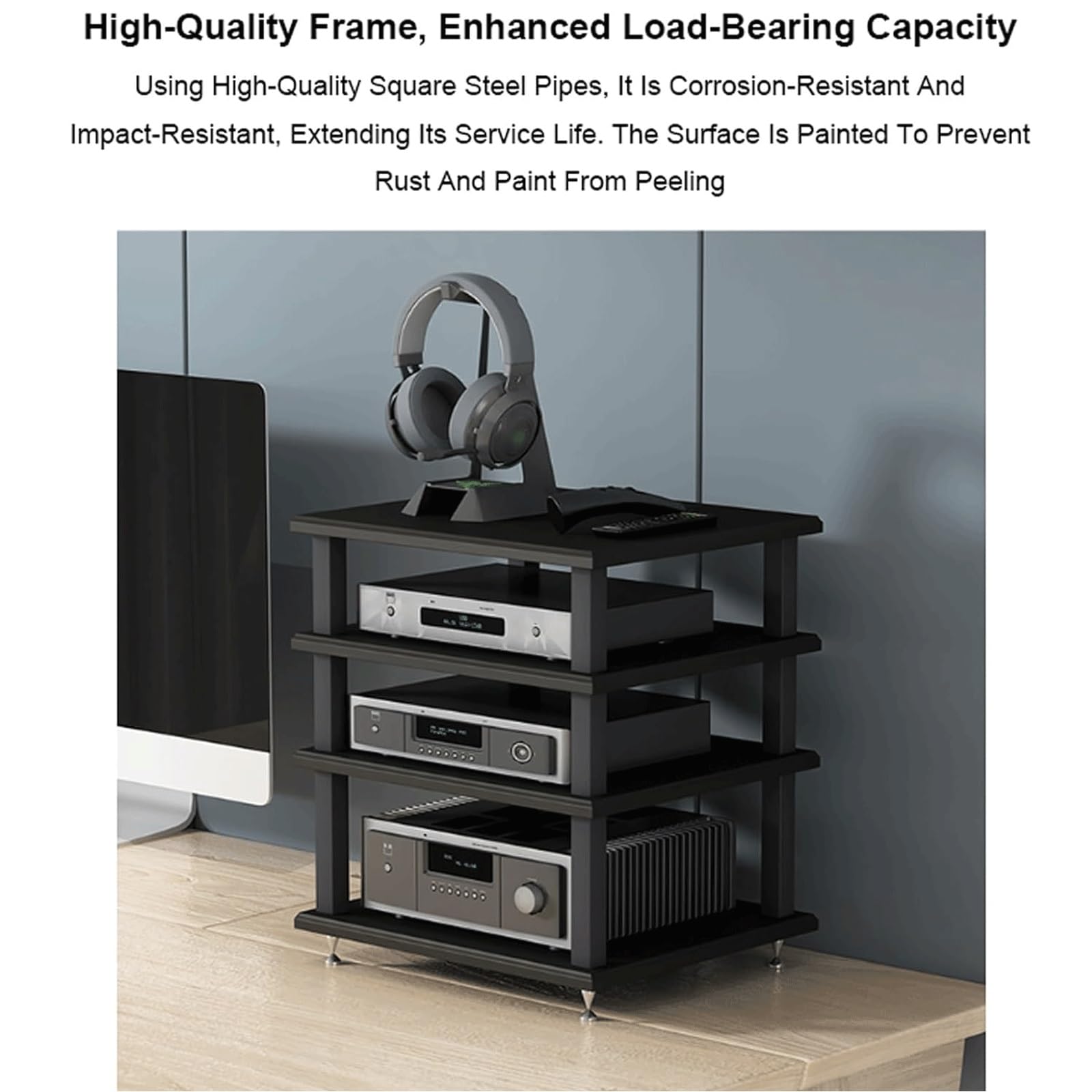 Étagère HiFi à 2 étages en bois résistant aux chocs pour matériel audio et home cinéma Solution de rangement élégante pour les amateurs de musique