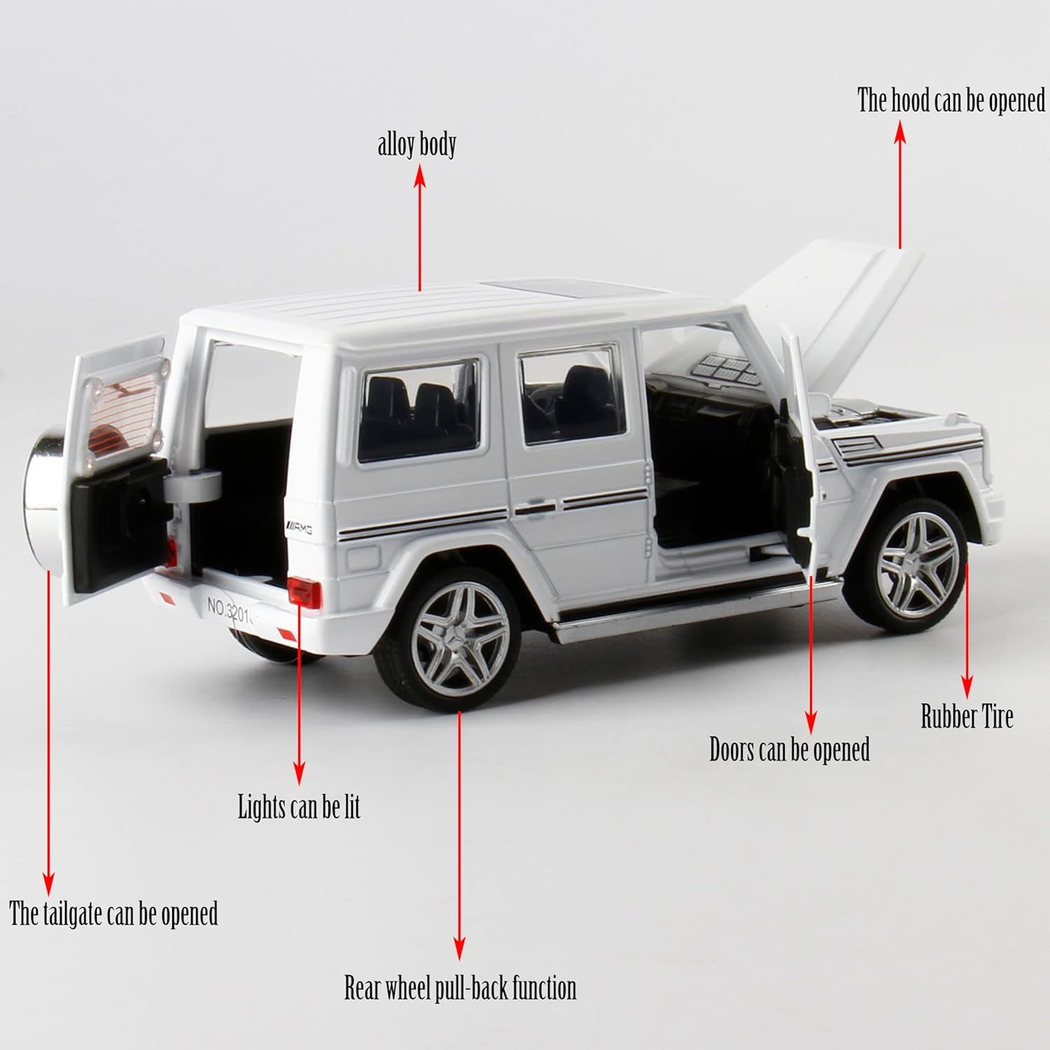 FUNABLO Exclusive Alloy Metal Pull Back Die-cast Car Scale Model with Sound Light Mini Auto Toy for Kids Metal Model Toy Car with Sound and LightNew Version (AMG G65 White)